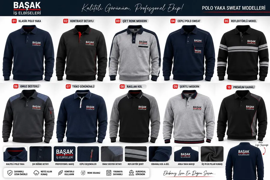 Başak İş Elbiseleri polo yaka sweat modelleri